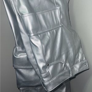 SILVER METALLIC CARGO PANTS